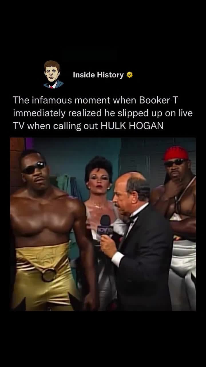 cover for Wait for it 😭 A legendary on-air slip, this moment captures Booker T accidentally saying something he instantly regretted while calling out Hulk Hogan on live TV. His immediate reaction—shock, disbelief, and visible regret—turn...