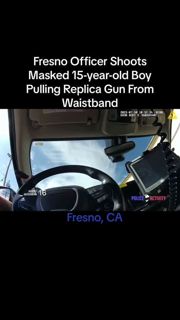 cover for Fresno Officer ShootsMasked 15-year-old Boy Pulling Replica Gun FromWaistband  in Fresno #fyp  #police  #bodycam