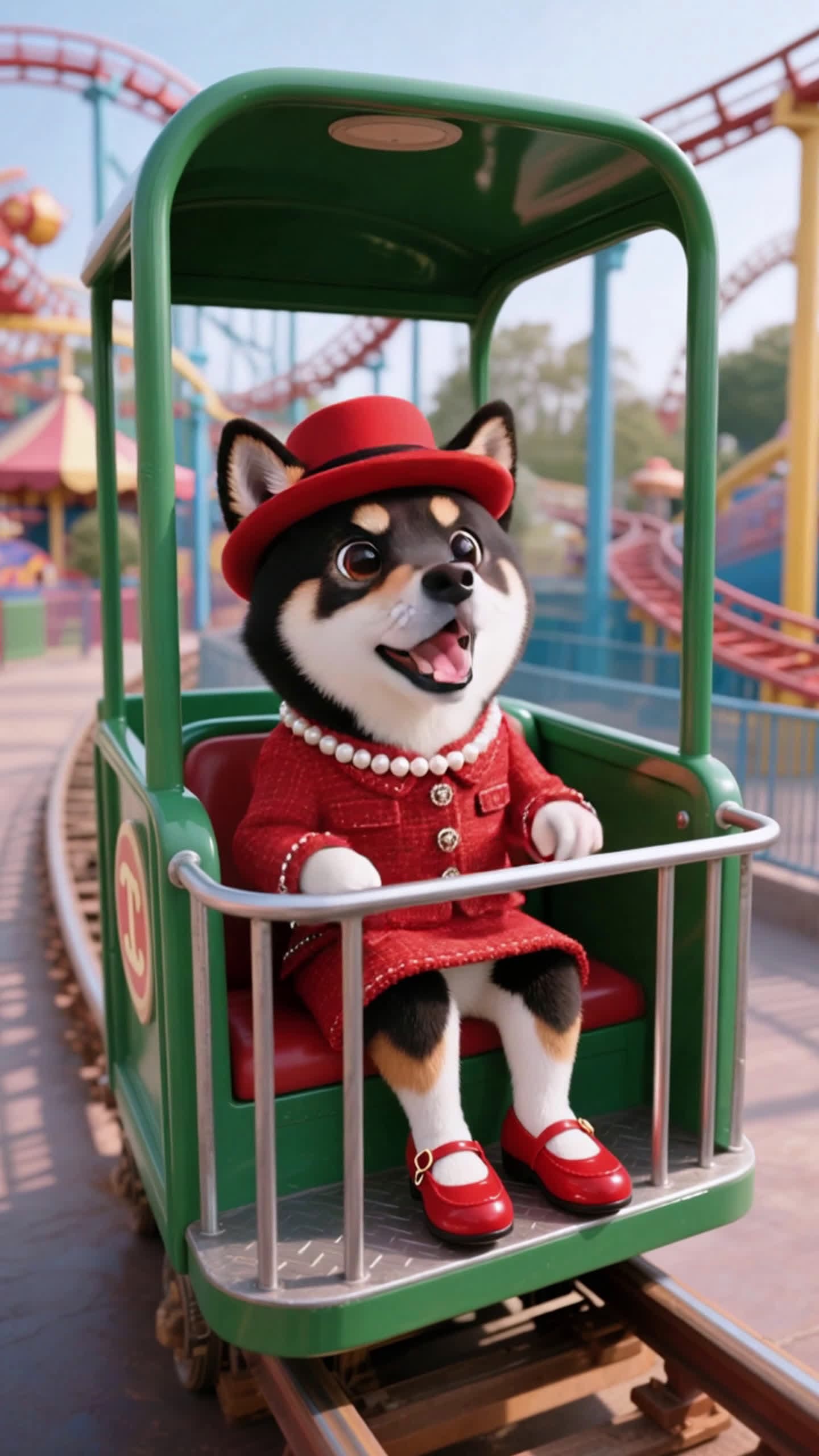 cover for AI-generated. The black Shiba Inu rode the roller coaster, soaring to the sky and plunging to the ground! 🐕🎢 #ai #drama #funny #dog