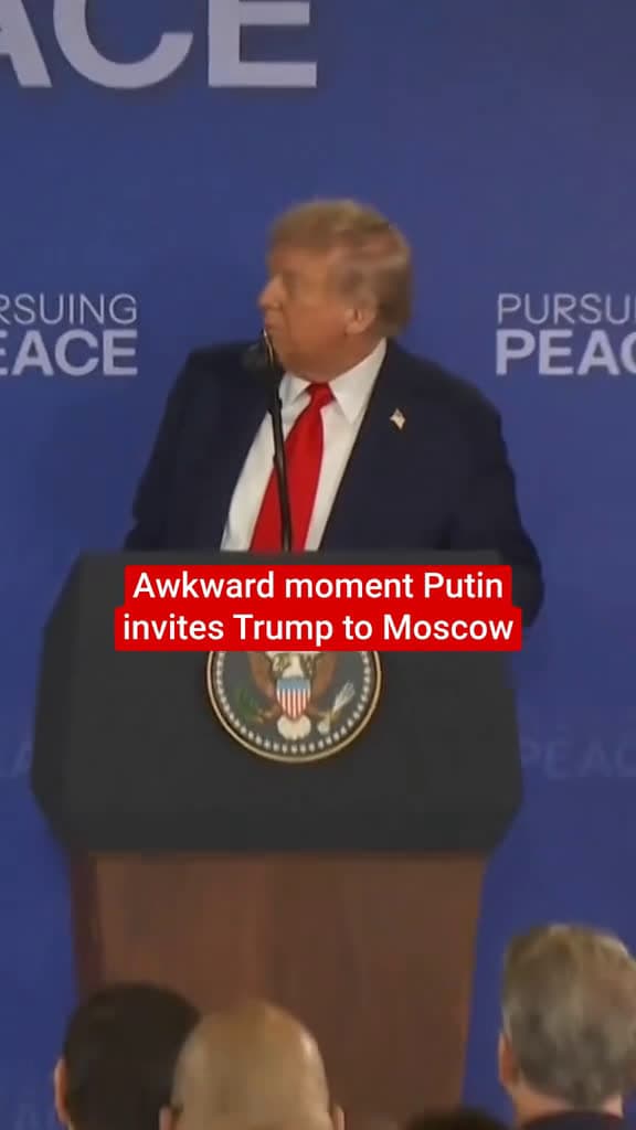 cover for Donald Trump gave a somewhat awkward response to Vladimir Putin’s invite to Moscow following their meeting in Alaska. The US president and Russian leader held a brief press conference following their crunch Ukraine peace talk m...