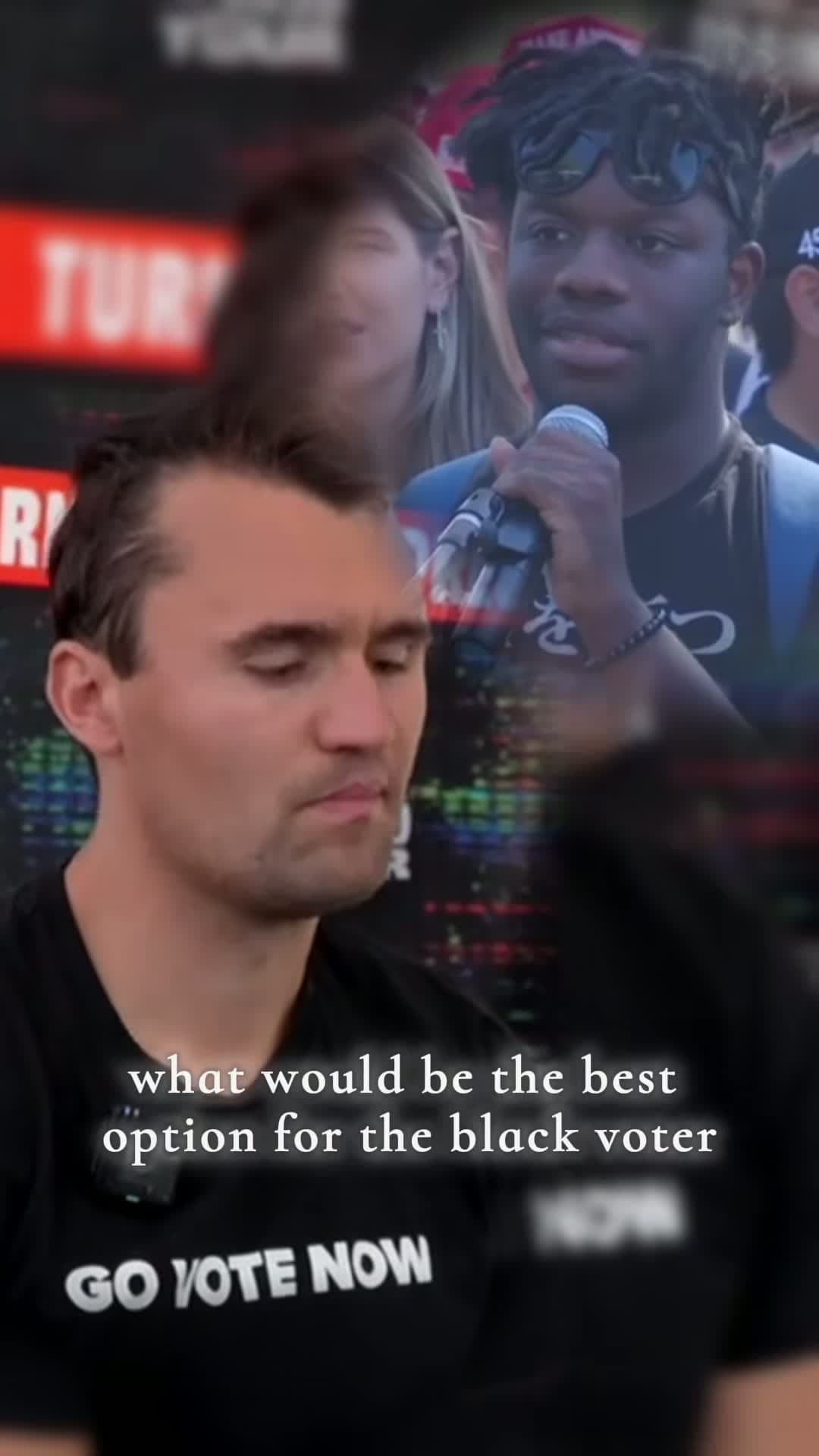 cover for Charlie Kirk speaking to a black voter who asked a simple question.  #charliekirk