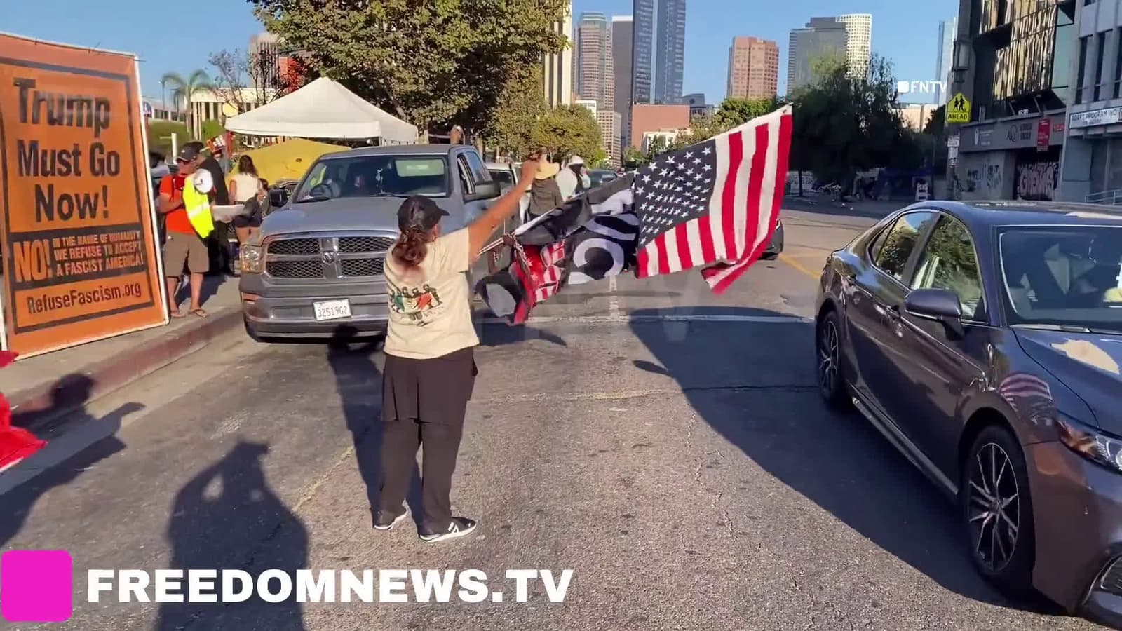 cover for A group of Anti ICE protesters are at HOME DEPOT near the Wilshire Blvd exit chanting “ICE out of L.A.” along with “No Trump, No KKK, No Fascist U.S.A.”The protest is a direct response to an ICE raid where at least at least 15...