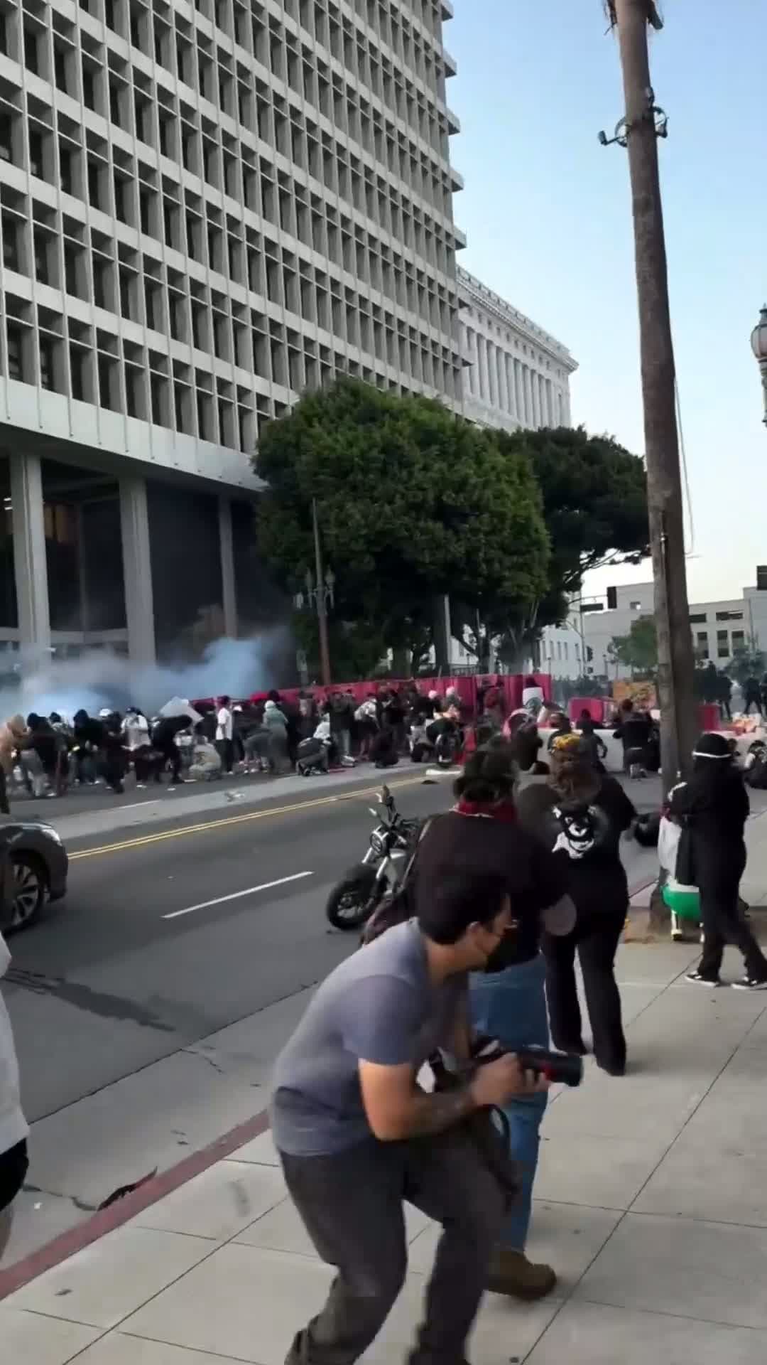 cover for LAPD storm barricade in Anti ICE protest#abolishice #iceoutofla