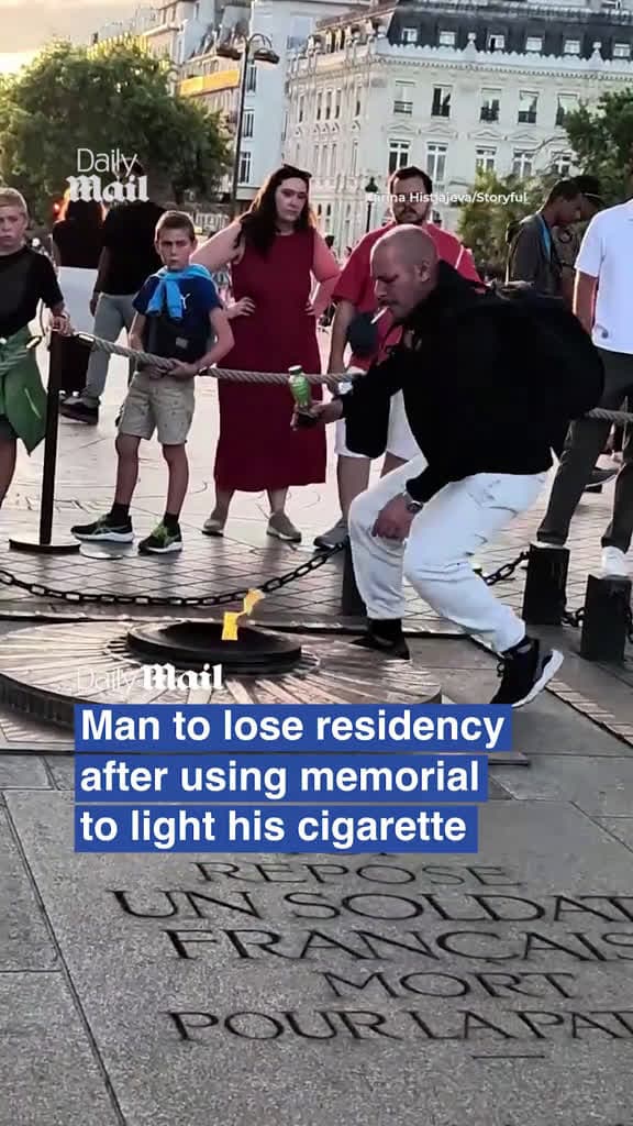 cover for The French government was set to strip the residency permit of a man who lit a cigarette at the Tomb of the Unknown Soldier underneath the Arc de Triomphe in Paris, on August 4, local media said. The man was arrested shortly af...