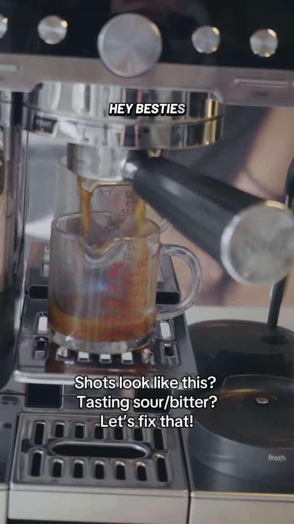 cover for Dial in your espresso: aim for a 25–30s shot. Sour = grind too coarse, bitter = grind too fine. Adjust dose & tamp as needed. ⚖️ #espresso #coffee #dialin #breville #latte