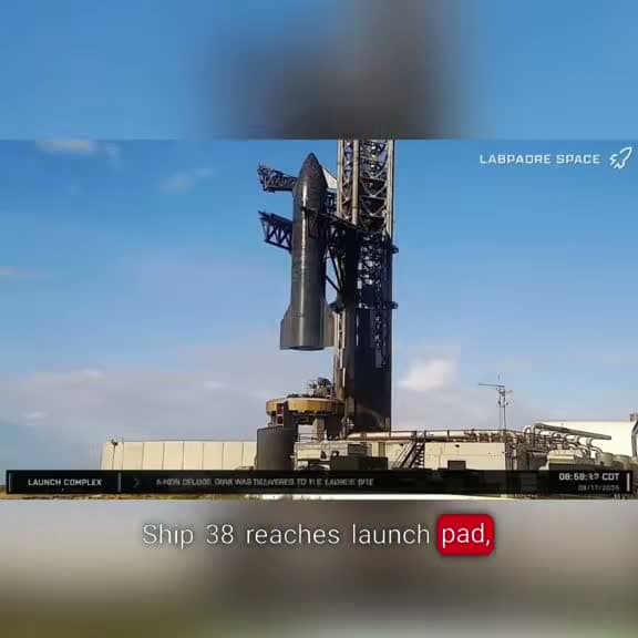 cover for 🚀 Starship 38 is at the launchpad! Countdown to the static fire test has begun. #SpaceX #Starship #Launch