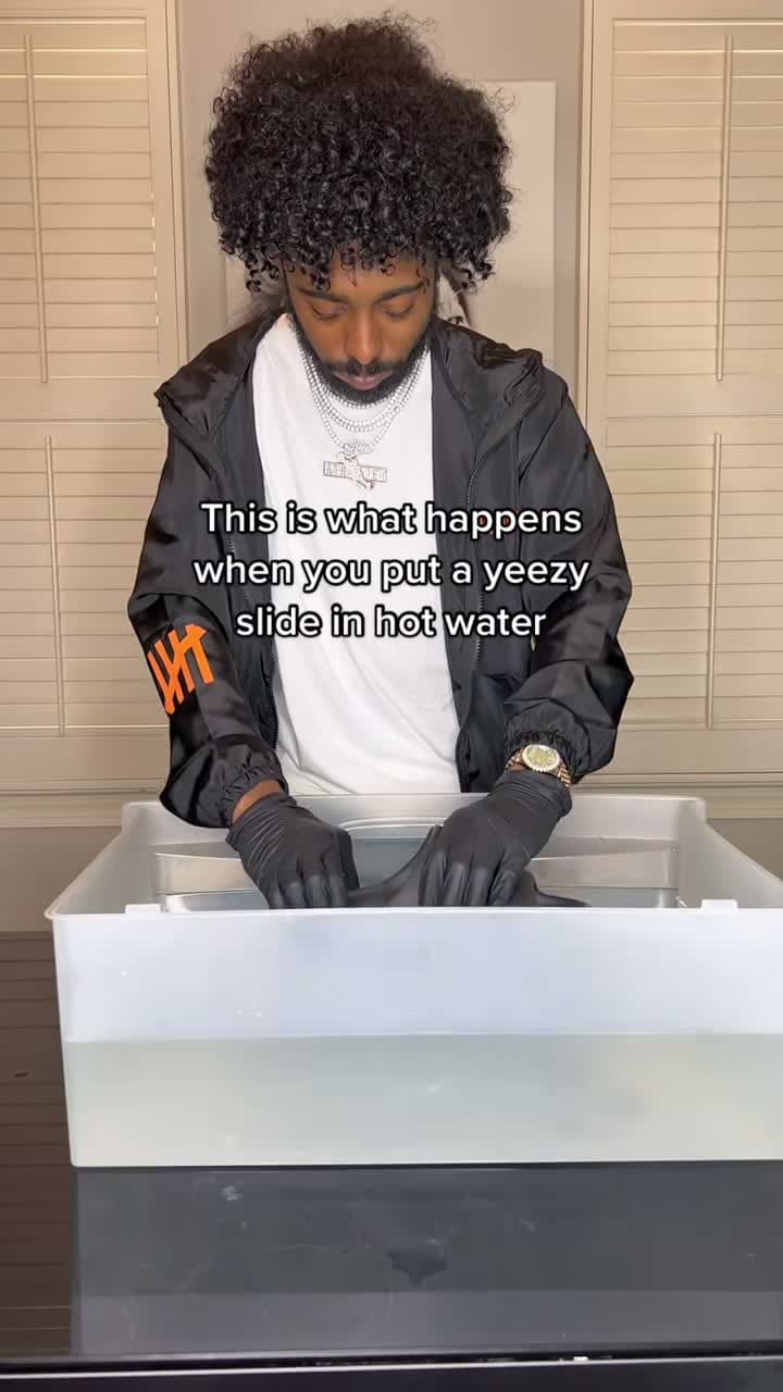 cover for Yeezy slides + hot water = 🔥 Don’t make this mistake! #Yeezy #Sneakerhead #Funny