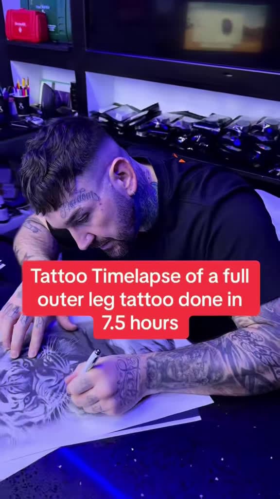 cover for Watch a full outer leg tattoo come to life in just 7.5 hours! 🎥🖤 #tattootimelapse #legtattoo #tattoos