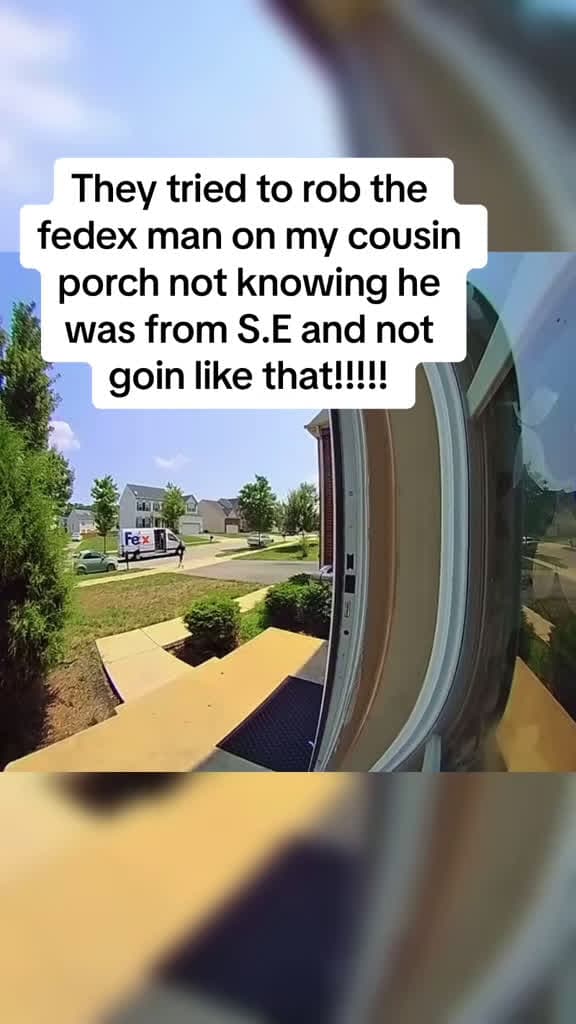 cover for They tried to rob the FedEx driver on my cousin's porch - little did they know he wasn't having it! 😳 #FedEx #DeliveryDriver #CaughtOnCamera #DoorbellCam