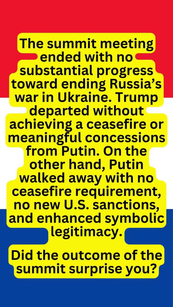 cover for Did the Alaska summit change anything on Ukraine? Trump leaves empty-handed, Putin walks away with a symbolic win—no ceasefire, no new sanctions. What’s next for the war? 🤔🕊️ #Ukraine #Putin #Trump #AlaskaSummit