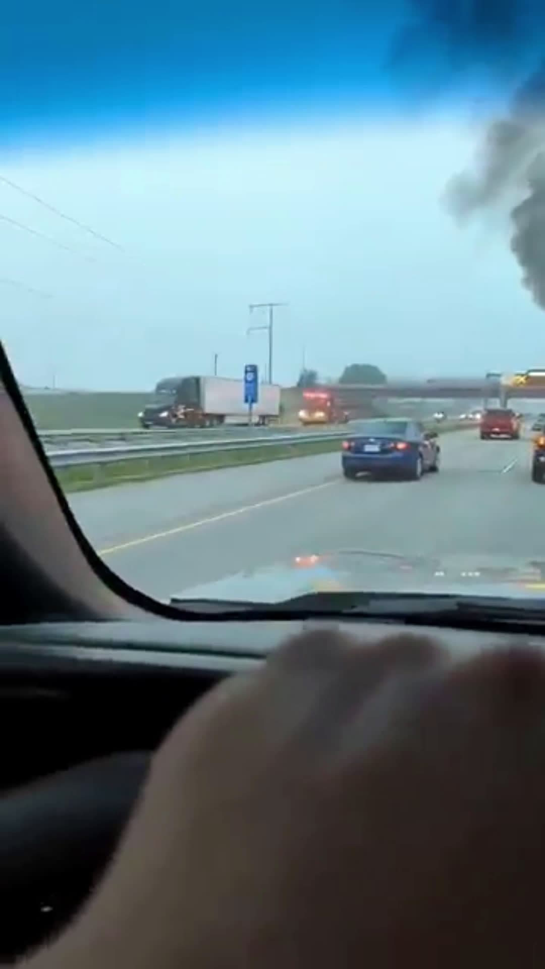 cover for Garbage truck fire on interstate before Stoughton Rd Madison Wisconsin