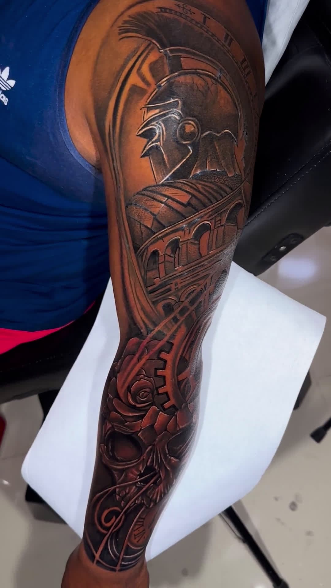 cover for Finished Spartan sleeve tattoo by David Ponce in Cartagena, Colombia 🛡️ #Tattoo #TattooArt #Spartan #Cartagena #Colombia
