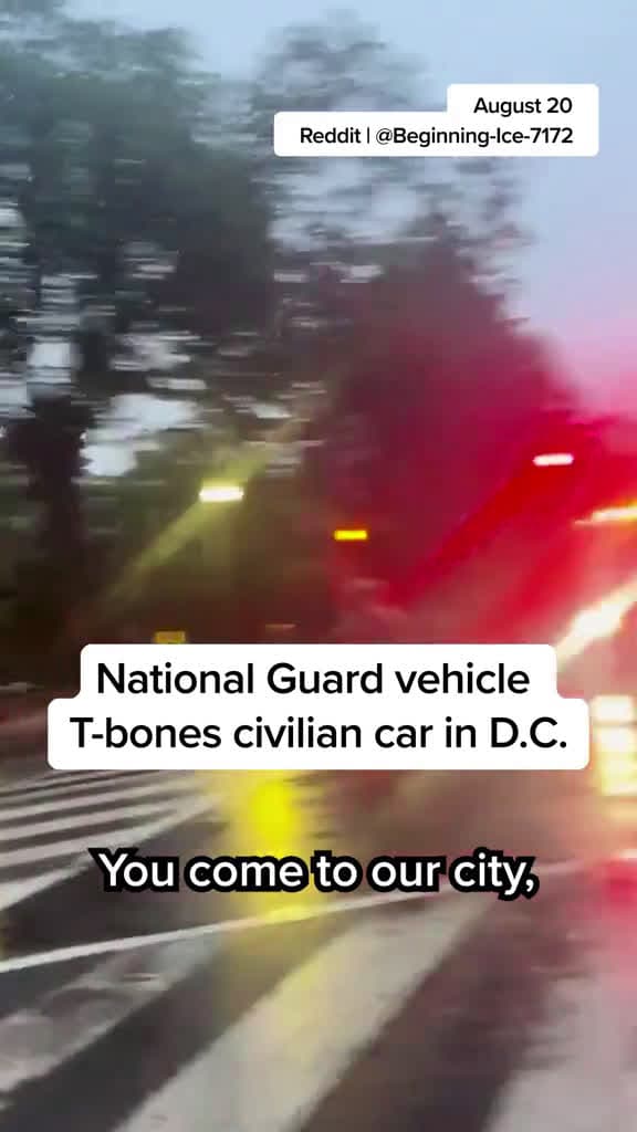 cover for A National Guard vehicle T-boned a civilian car in the Capitol Hill neighborhood of Washington D.C. According to a D.C. fire department spokesman, one civilian was trapped inside the car and had to be freed by emergency respond...
