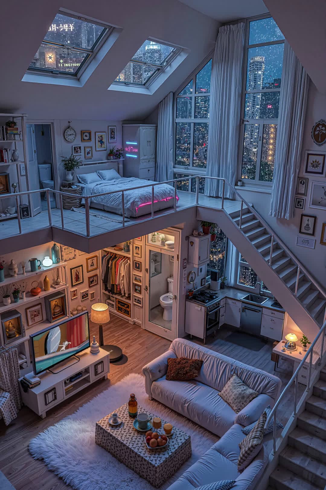 cover for AI generated rainy day loft vibe. How long could you stay? #CozyLoft#RainyDayRelax#DreamHome#AIarchitecture