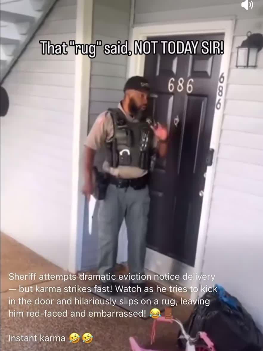 cover for Sheriff attempts dramatic eviction delivery notice but karma strikes fast🤣😭 instantkarma funny cops ps