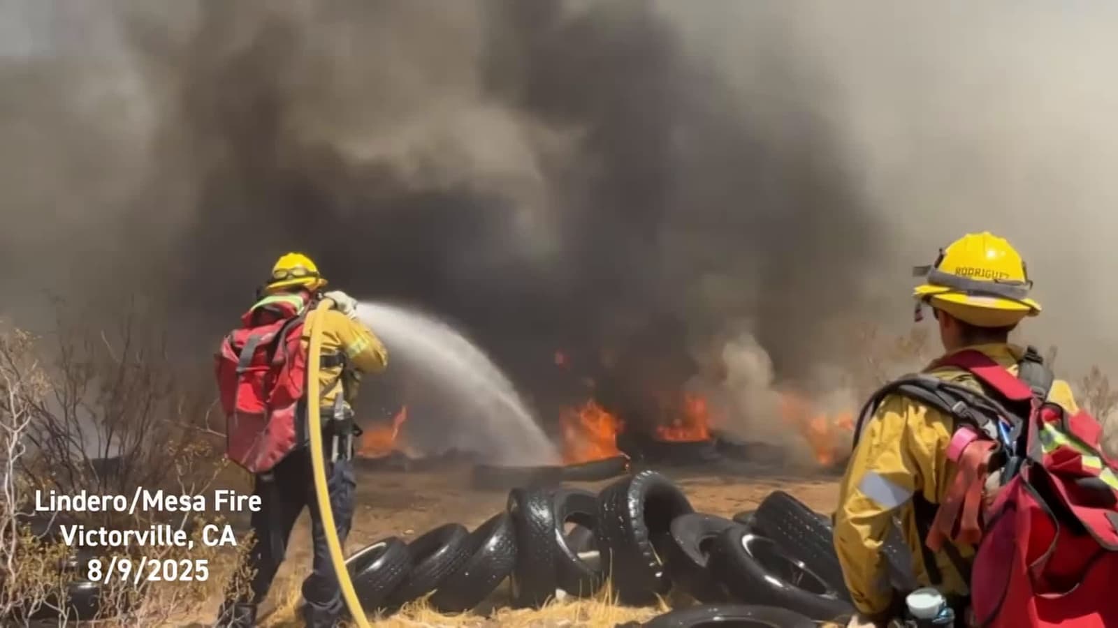 cover for Lindero Fire burns through encampment, brush near Victorville