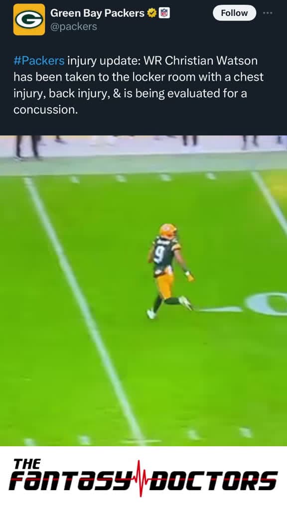 cover for Christian Watson injured again 😟 Hoping for a quick recovery! #Packers #FantasyFootball #InjuryUpdate