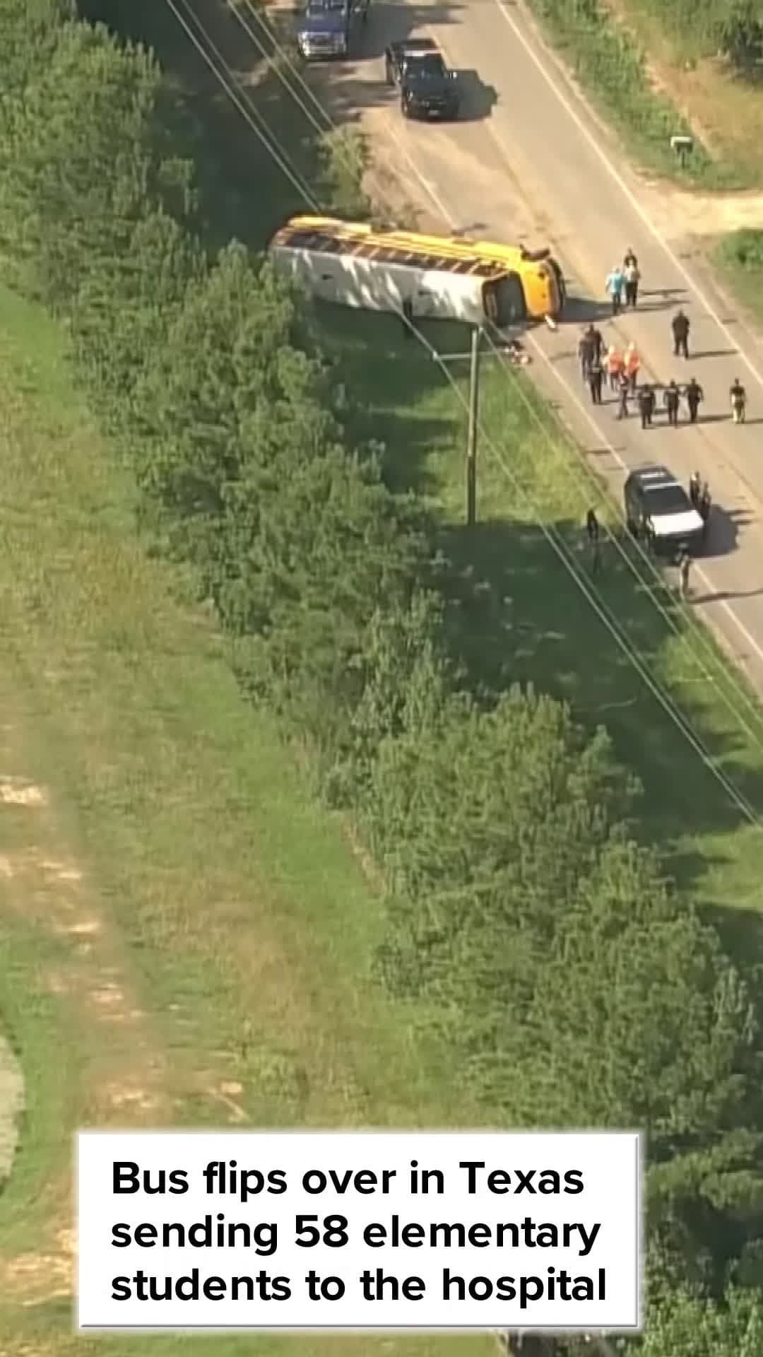 cover for Bus flips over in Texas sending 58 elementary students to the hospital