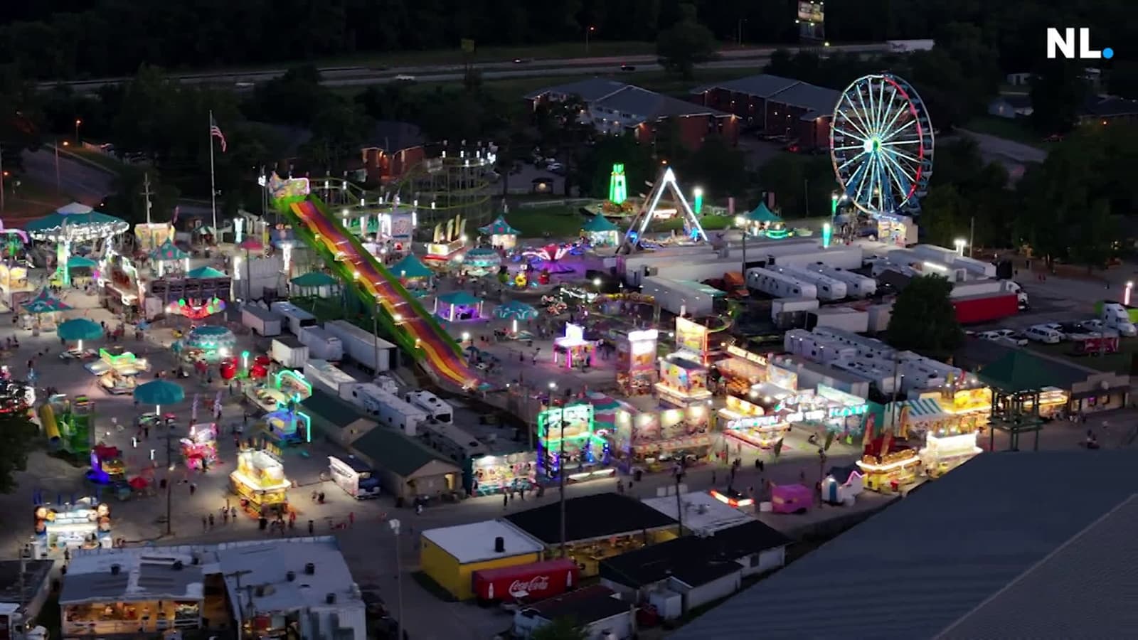cover for Evening at the Ozark Empire Fair: Drone video shows fairgrounds at night