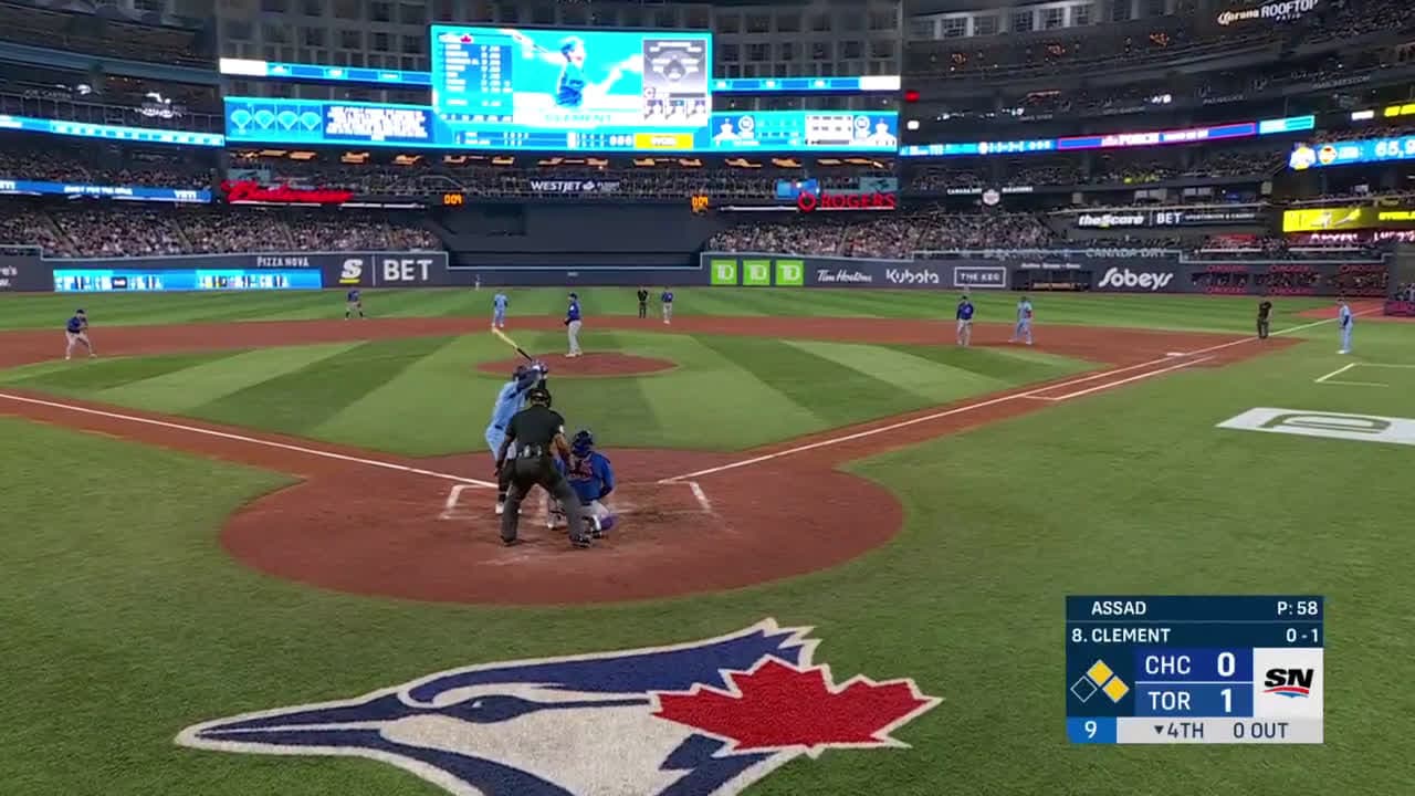 cover for Ernie Clement belts a 3-run homer into the bullpen! ⚾️🔥 #MLB #Baseball #HomeRun #ErnieClement