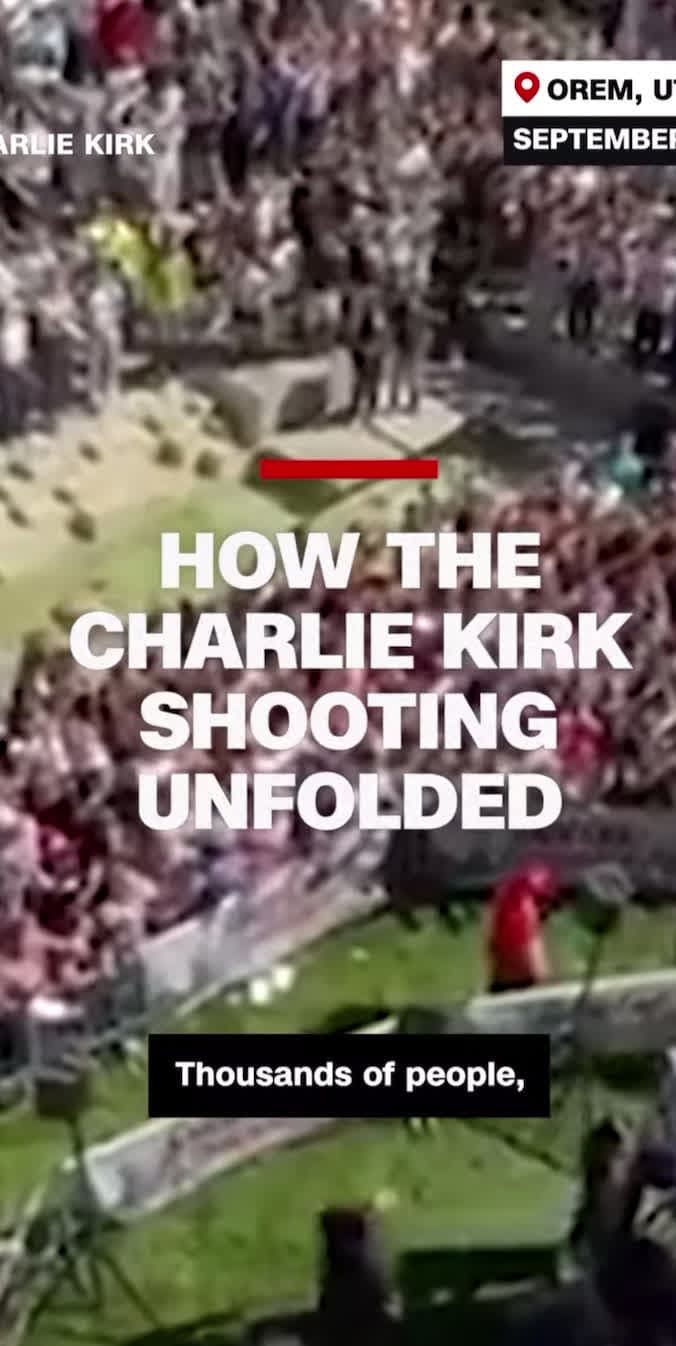 cover for Security guards stood between Charlie Kirk and the crowd, but a gunman likely shot him from a rooftop, according to authorities. Using aerial images and video analysis, CNN’s Kyung Lah shows how it unfolded.