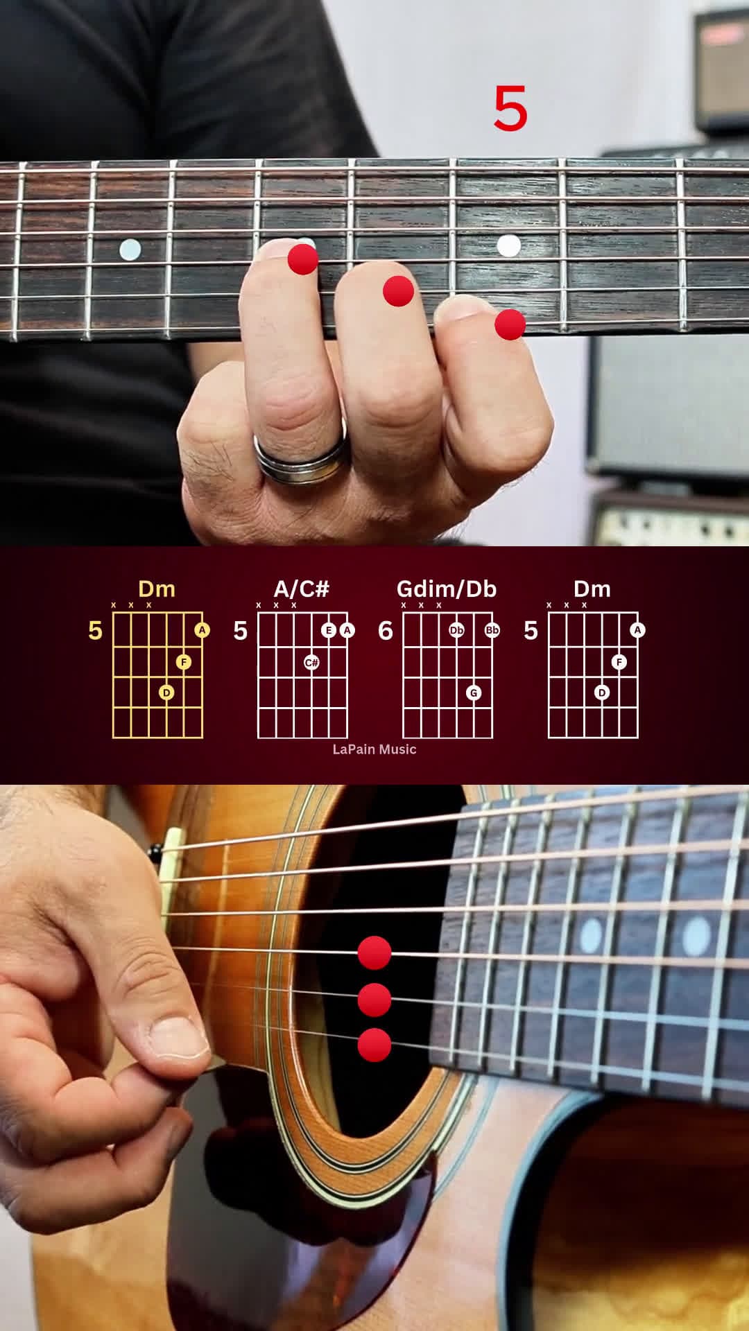 cover for 🔥 Master these hot triads: Dm → A/C# → Gdim/Db → Dm! Level up your guitar game now! #GuitarChords #MusicTheory #GuitarTips