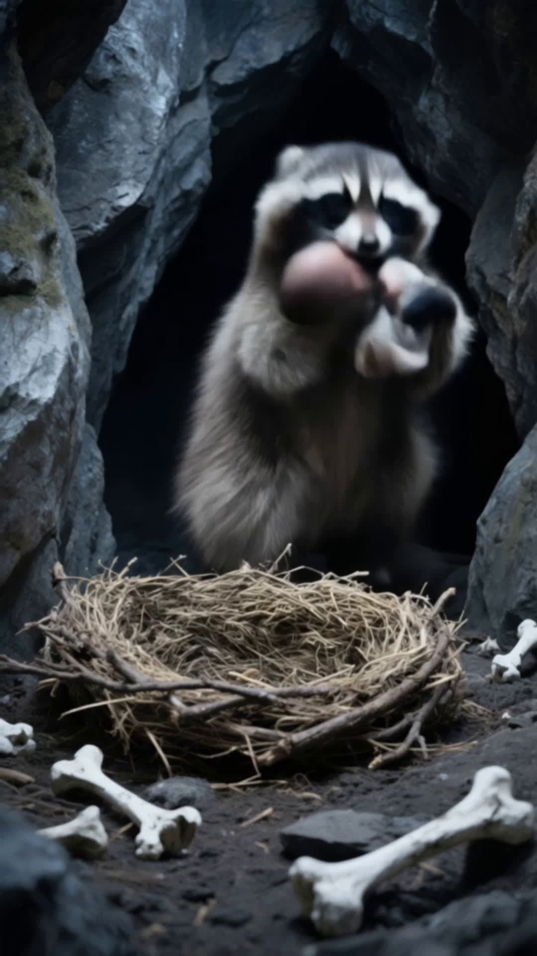 cover for AI-generated. Raccoon rescues baby from the den of monsters #funny#animals#drama#ai