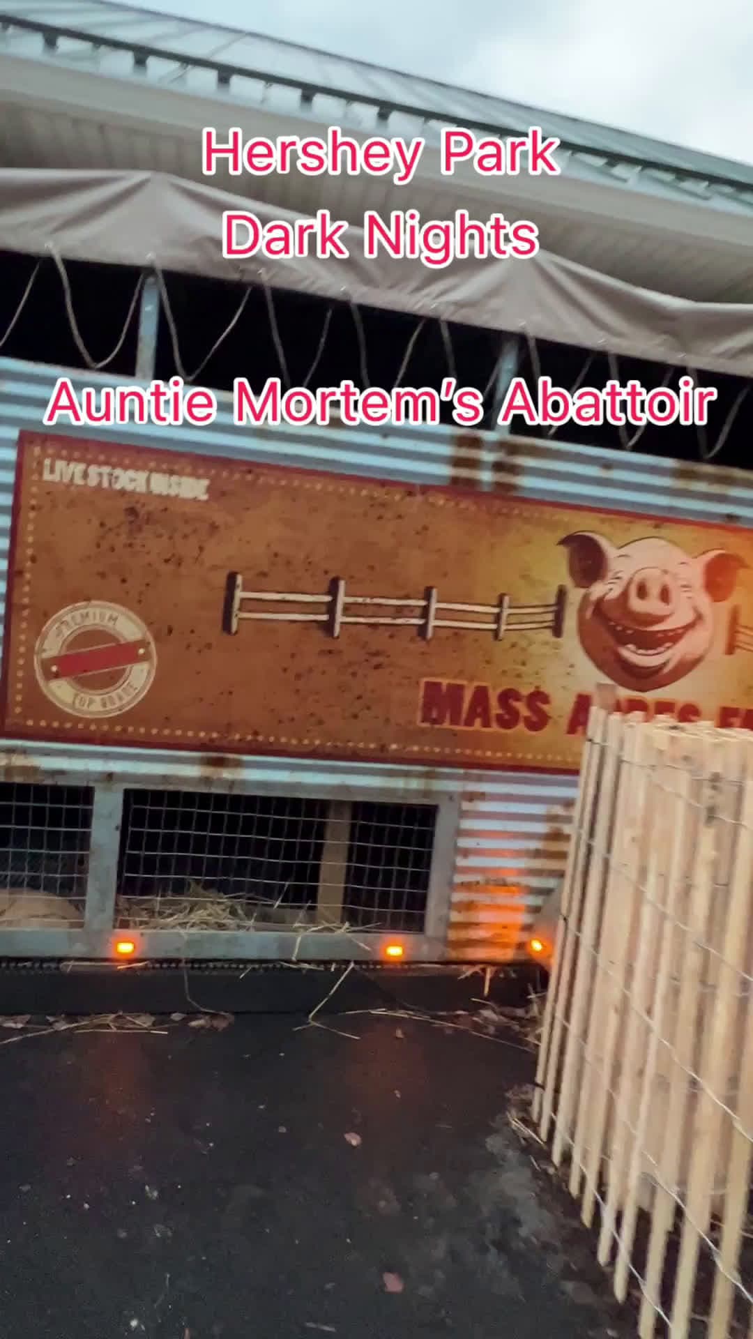 cover for To celebrate haunt starting in 4 weeks, let’s take a walk through Hershey Parks Dark Nights Auntie Mortem’s Abattoir #halloween #coastershauntsdarkrides #spooky #scary #hersheypark #pennsylvania #pig