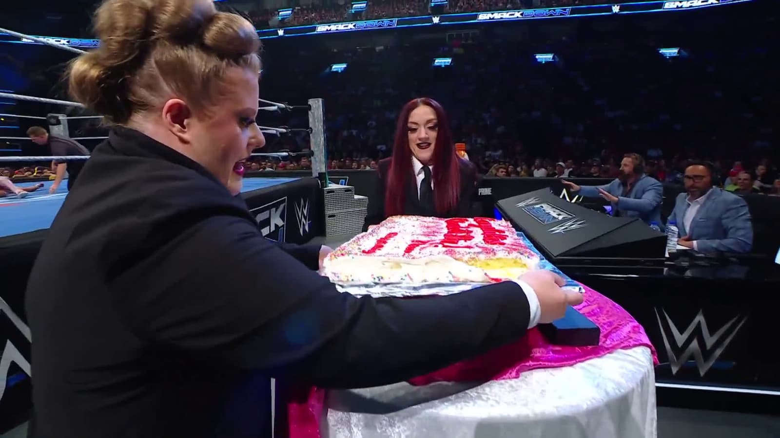 cover for Birthday girl delivers the finish in a special match—tonight's twist you can't miss! 🎉 #WWE #SmackDown #BirthdaySurprise #FinishMove