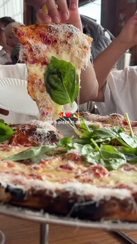 cover for Only two pizzas on the menu at June’s Pizza in Oakland, but that parmesan sprinkle stole the show! Would’ve loved some hot honey or garlic dip on the side 🍕 #OaklandEats #PizzaLovers #BayAreaFood