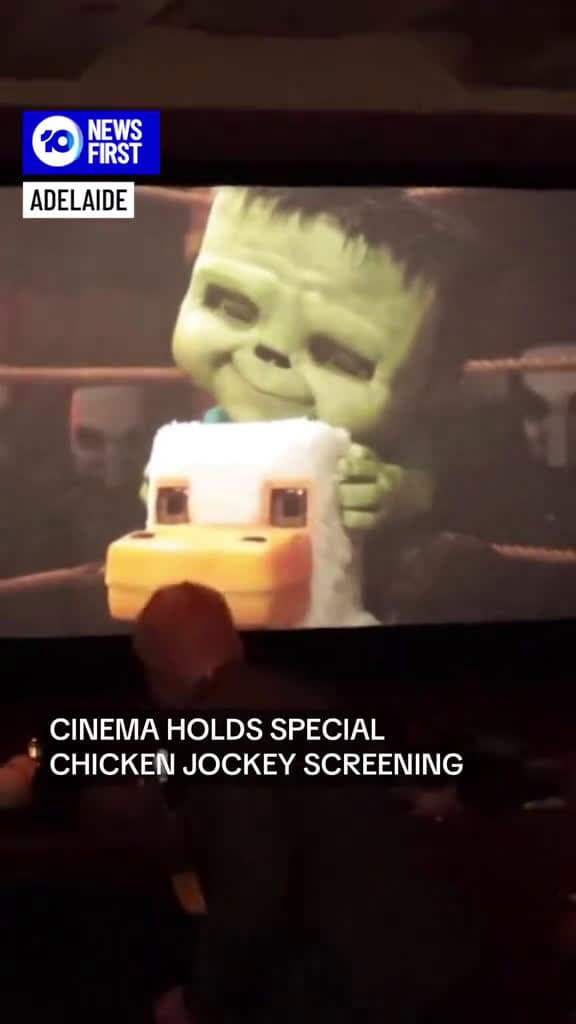 cover for An Adelaide cinema has held a special Chicken Jockey screening of A Minecraft Movie as the 57767 #us