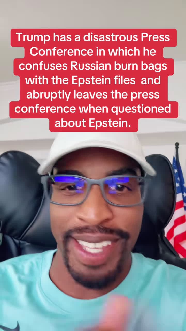 cover for Trump mixes up Russian burn bags with Epstein files, storms out after tough questions! Senate Dems push DOJ for Epstein records. #Trump #EpsteinFiles #PressConference