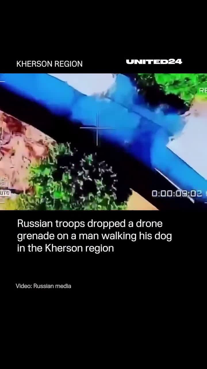 cover for Shocking footage: Russian forces drop a grenade from a drone on a man with his dog in Kherson. Labeled as “training” for drone pilots. 🛸⚠️ #Kherson #DroneStrike #WarFootage #MilitaryTraining