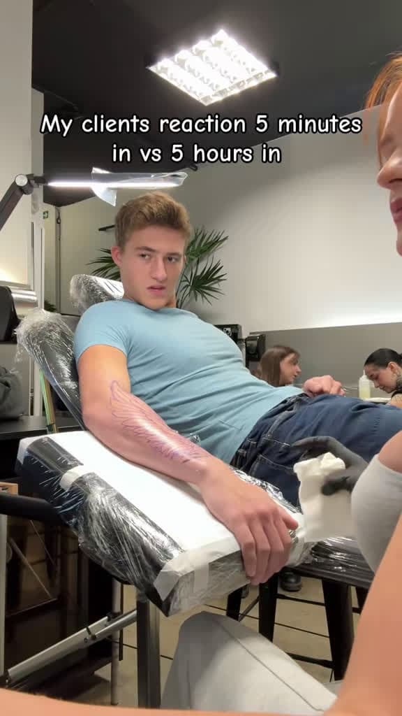 cover for His priceless reaction to his very first tattoo! 🖤 #TattooReaction #FirstTattoo #LondonArtist