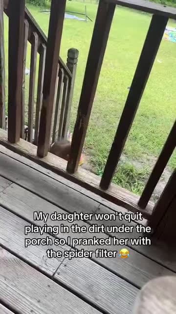 cover for My daughter won't quit playing in the dirt under the " porch so I pranked her withQ the spider filter#UnpopularOpinion #CaughtOnCamera