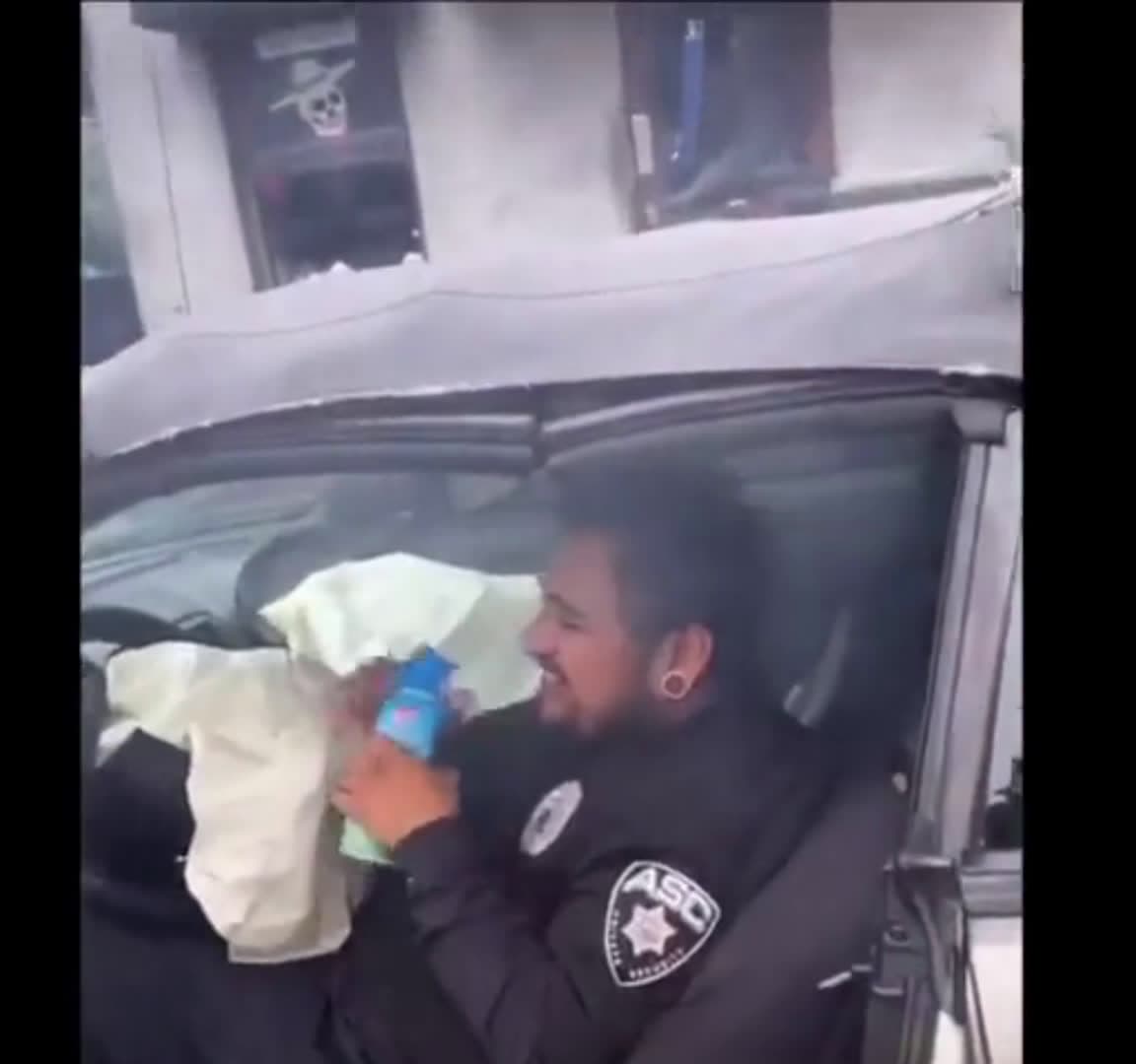 cover for Security Guard stays in his car continuing to sniff aerosols after he crashed into a parked car #fyp #caughtoncamera #viral #itdiotsincars