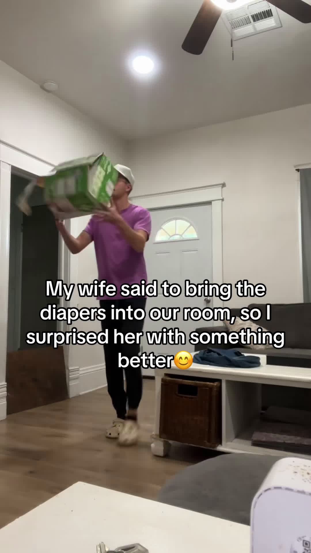 cover for Baby could be here literally tomorrow or in the next few days🥳  you cant just have a box of diapers on the ground😉 #couples #relationships #pregnant #husbandgoals #surprise