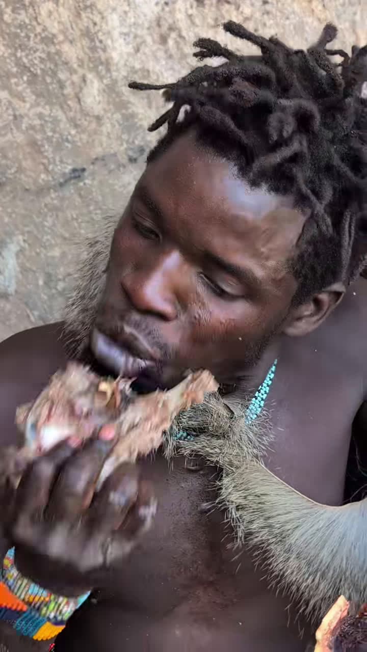 cover for It's Baboon Meal😋Today very Sweet meal🤤 hadzabe enjoy After successful hunt#culture #bushmen #africa