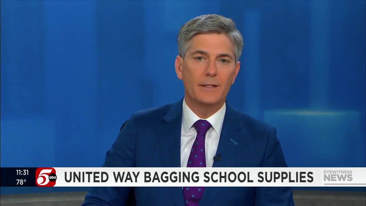 cover for Volunteers bag school supplies during United Way's Action Day