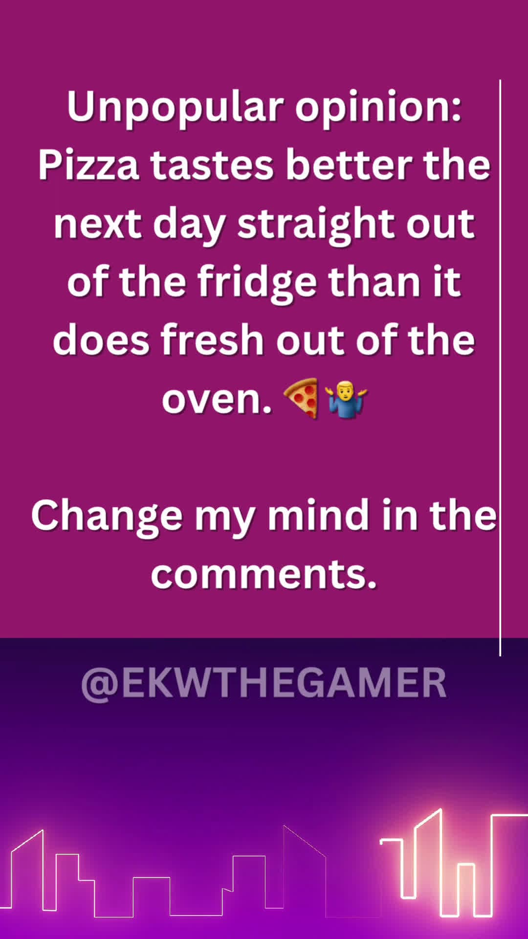 cover for Unpopular opinion: Pizza tastes better the next day straight out of the fridge than it does fresh out of the oven. 🍕🤷‍♂️Change my mind in the comments.#FoodDebate #UnpopularOpinion #LetTheFightBegin#UnpopularOpinion