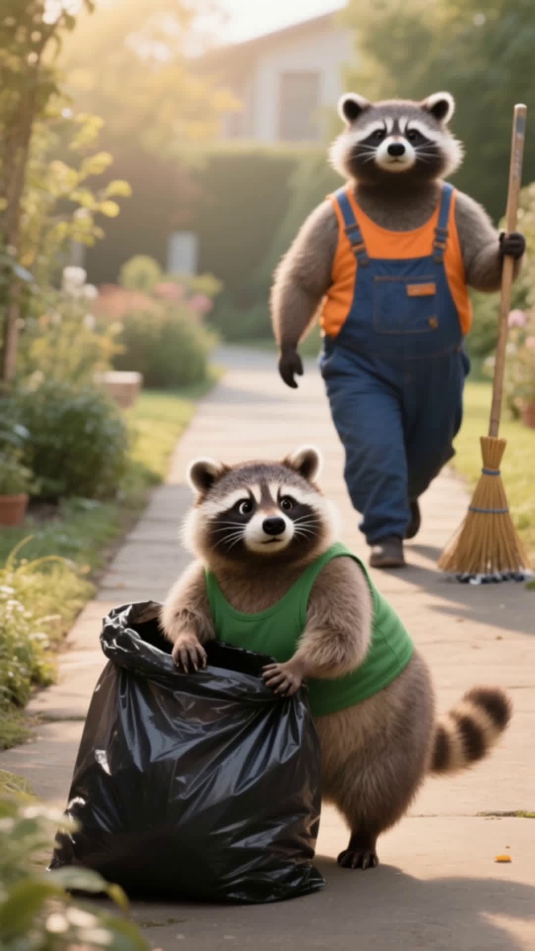 cover for AI-generated. Raccoon's journey home from the garbage dump #funny#animals#drama#ai