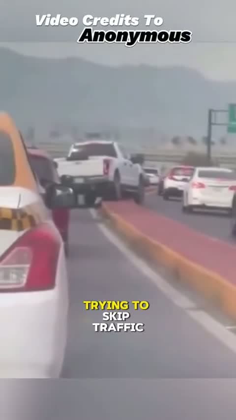 cover for Watch an entitled pickup truck get instantly stuck after trying to skip traffic! 😂 #InstantKarma #BadDrivers
