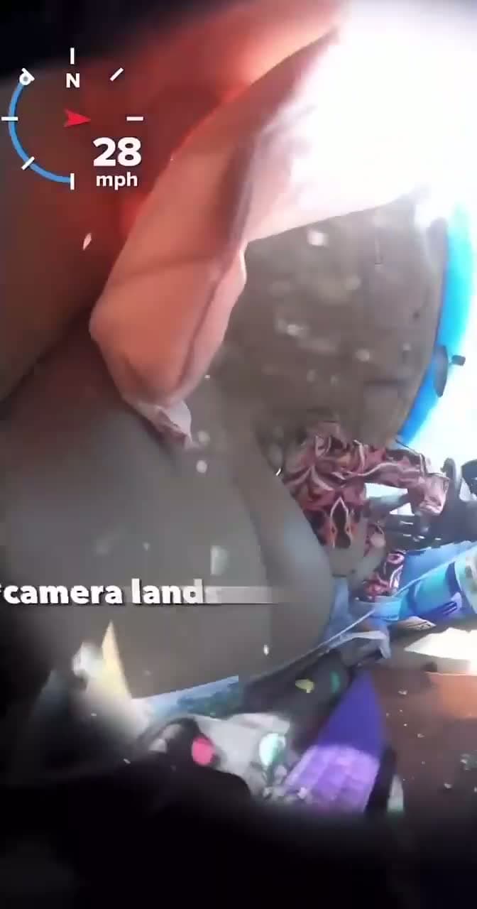 cover for Old lady cuts off a biker causing a car crash resulting in his helmet camera landing in her passenger seat.