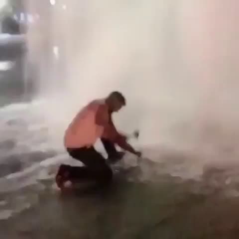 cover for Hydrant got broke off. Tons of pressure in those and Guy had the knowledge and tools to stop it before it flooded everything.