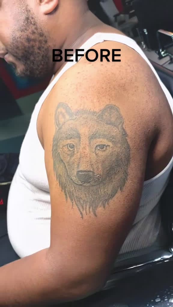 cover for Epic wolf cover-up transformation! Book your new ink today 🐺✨ #tattoocoverup #beforeandafter #wolftattoo #brooklyntattoo