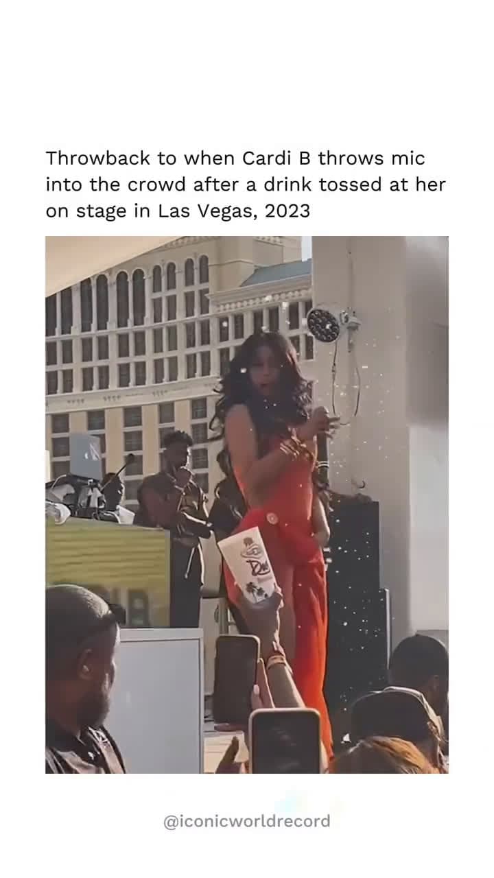 cover for #FirstVideoChallenge It was so intense  Cardi B threw her microphone at a concertgoer who threw a drink at her during a performance in Las Vegas on Saturday, July 29, 2023. The incident occurred at Drai's Beach Club in Las Vegas while 