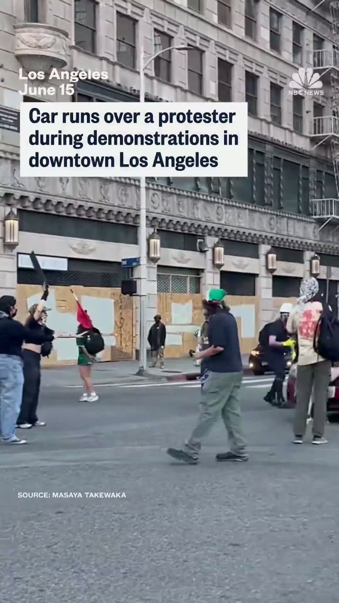 cover for A woman was run over by a car during weekend protests in Los Angeles after she was seen blocking the vehicle; the driver eventually sped forward, striking her. She was hospitalized with isolated lower extremity injuries and is in stable condition, according to KTLA. Police are still investigating and it’s unclear if the driver has been located.