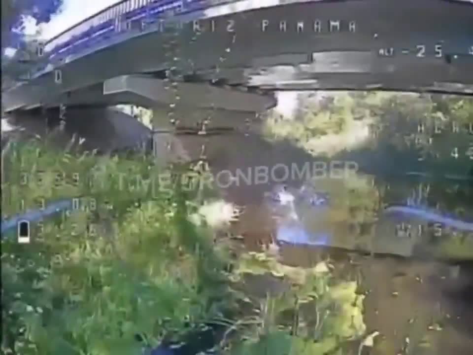 cover for FPV drone detonates TM-62 mines to destroy Russian bridge in Bryansk 💥 #UkraineWar #DroneStrike #Bryansk #Explosion