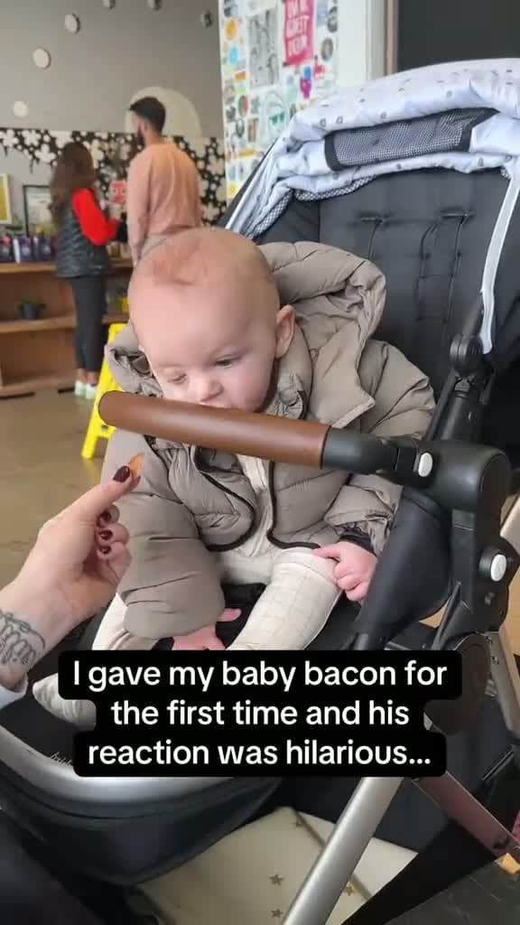 cover for I gave my baby a bacon for the first time in his reaction was hilarious!
