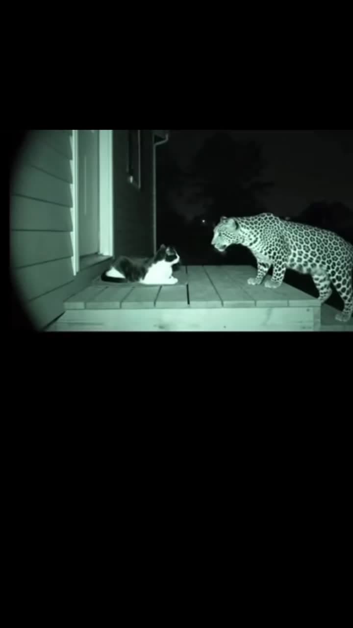 cover for Night-vision showdown: a leopard asserts dominance with flawless bravado. Watch the cat boss own the frame. 🐆👀 #NightVision #Leopard #CatBoss #Wildlife